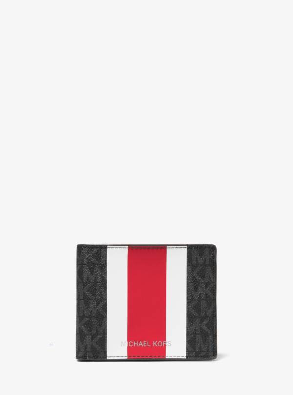 Panske Penazenky Michael Kors Logo Stripe Billfold and Keychain Gift Set Svetlo Červené - Doplnky Michael Kors Nejlevnejsi | CULGD-2956